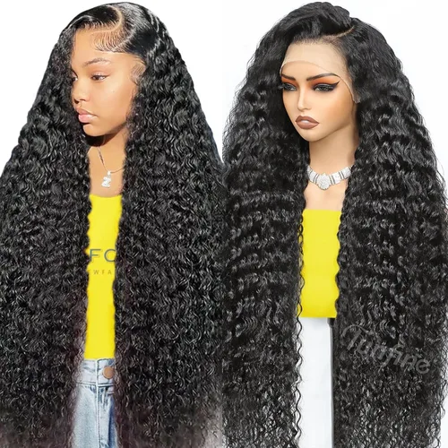 Vista 40 de Pull Go Full - Pelucas de cabello humano rizado birmano de 13 x 6 pulgadas, precortadas previamente cortadas, densidad 210, encaje frontal HD