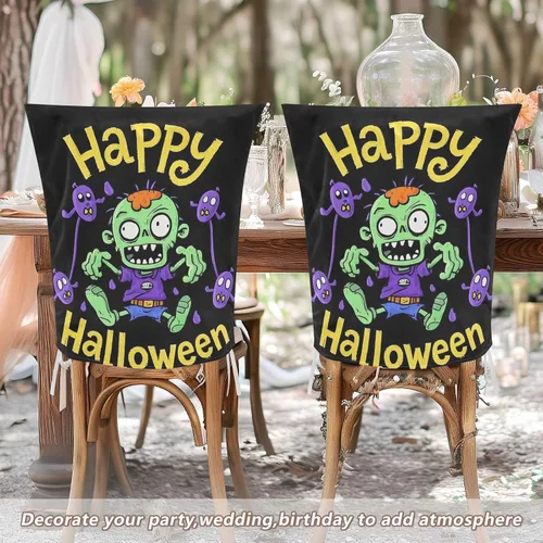 Vista 6 de Happy Halloween Cartoon Cute Zombie Decorative Chair Slip Covers for Home Decor Anti-Dust Kitchen Chair Covers cubre sillas para comedor Set of 6