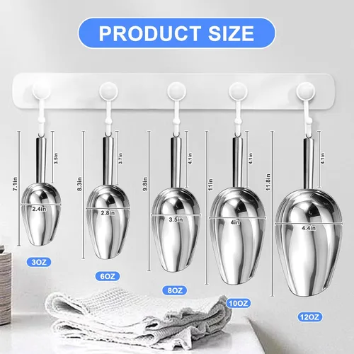 Vista 2 de Cuchara de hielo de metal de 12 onzas, pequeña cuchara de hielo de acero inoxidable para máquina de hielo, cubeta de hielo, cocina, congelador, bar