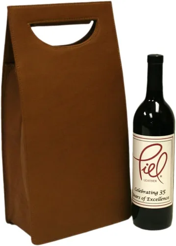 Vista 3 de Piel Leather Portador de vino doble, Saddle, Portador de vino doble