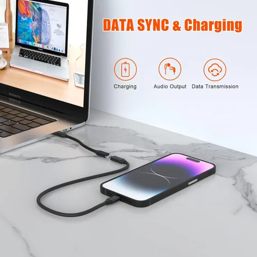Vista 4 de Cable de extensión de cargador para iPhone, [certificado Apple MFi] Cable de nailon trenzado Lightning Extender Dock Cable macho a hembra adaptador