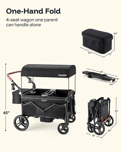 Vista 9 de Harppa Remy XL Wagon Cochecito para 4 niños, capacidad de 280 libras con 4 Negro
