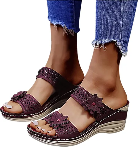 Vista 147 de Ladmiple Sandalias ortopédicas florales de moda 2023 con soporte de arco, zapatillas romanas casuales con puntera abierta