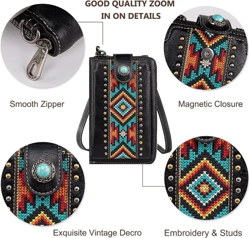 Vista 6 de Montana West Monederos pequeños cruzados para teléfono celular para mujer, bolsos tipo cartera occidental