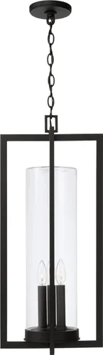 Vista 5 de Capital Lighting 948232BK Kent - Linterna colgante moderna de línea vertical con cilindro de vidrio transparente para exteriores, 3 luces, 180