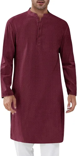 Vista 8 de Runcati Camisa Henley con textura Kurta Thobe para hombre Azul marino
