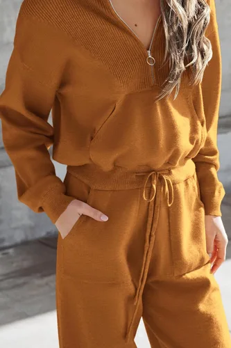 Vista 104 de PRETTYGARDEN Conjunto de suéter de 2 piezas para mujer, sudadera con cremallera, pantalones deportivos, ropa casual