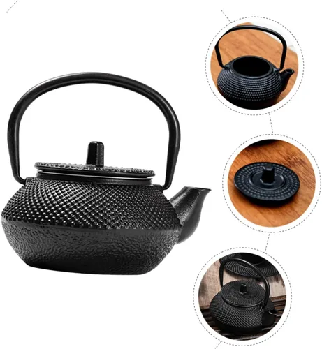 Vista 9 de SHERCHPRY Mini tetera gris hierro fundido tetera decorativa tetera tetera adornada para Tearoom