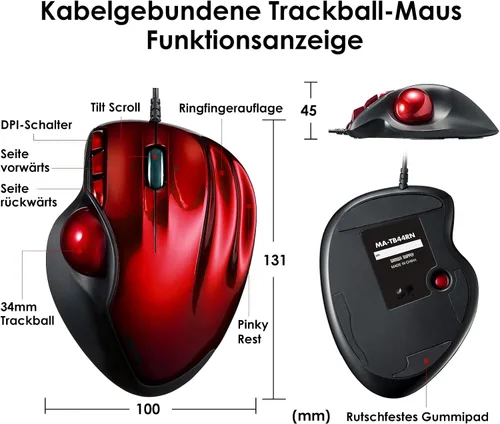 Vista 8 de SANWA Ratón ergonómico con cable, ratón de bola rodante programable, desplazamiento inclinable, 400/800/1200/1600 DPI, trackball de computadora
