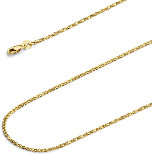 Vista 2 de The World Jewelry Center 14k REAL Yellow/White/Rose Gold Solid 2mm, 1.7mm, 1.5mm, 1.2mm Flat Open wheat Chain Necklace with Lobster Claw Clasp