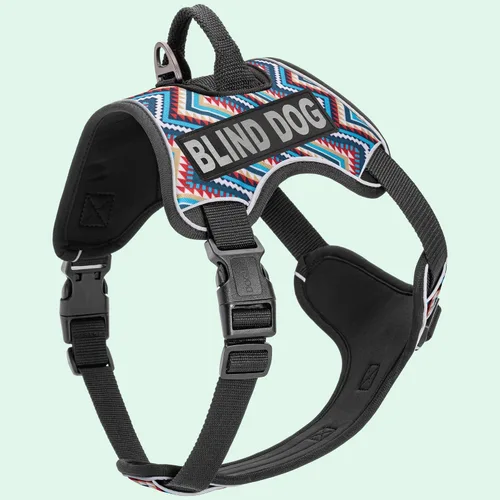 Vista 4 de Dogline Quest Arnés para perro sin tirones con parches reflectantes extraíbles para perro, reflectante, suave, cómodo, chaleco para perro con Azteca