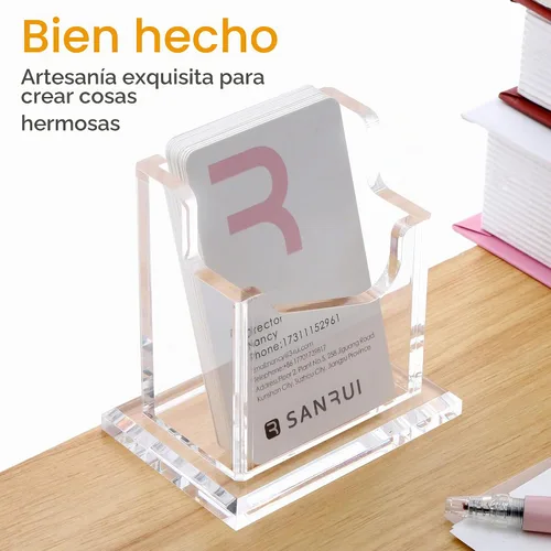 Vista 3 de SANRUI Soporte vertical para tarjetas de visita para escritorio, soporte de acrílico transparente para tarjetas de presentación, 1 ranuras