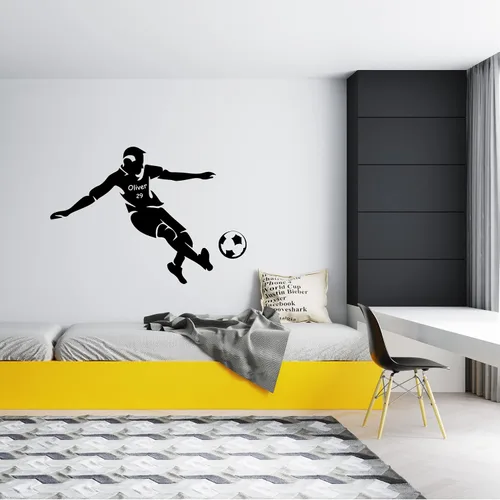 Vista 15 de Calcomanía personalizada con jugador de fútbol que pasa una pelota y una pelota enorme, decoración de fútbol de larga duración para la habitación