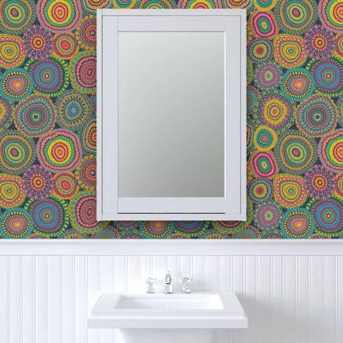 Vista 9 de Despegar y pegar papel tapiz Muestras – Colcha de retazos de abuelas mandala círculo colorido retro hippie personalizado extraíble papel pintado por