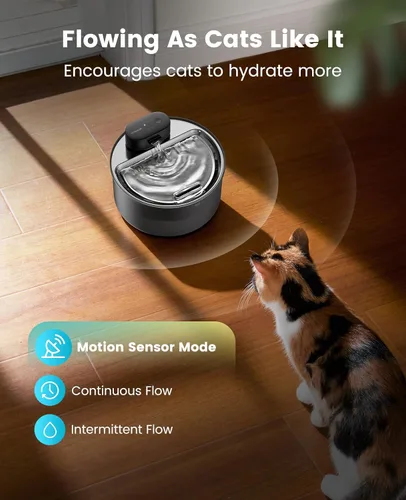 Vista 3 de oneisall Fuente de agua para gatos Bandeja de acero inoxidable: Fuente inalámbrica para mascotas de 108 oz/3.2L para gatos en interiores