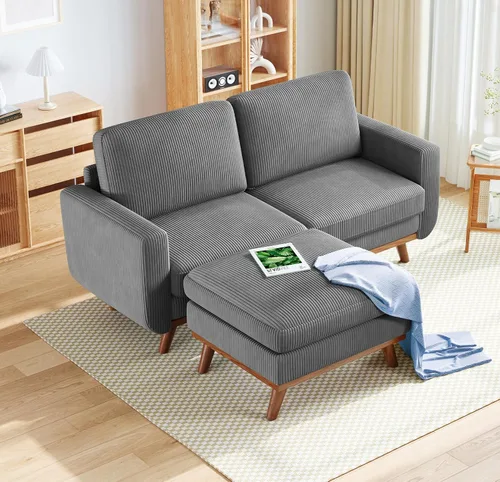 Vista 48 de Vesgantti Sofá modular en forma de U de 119 pulgadas, sofá modular de pana con asiento profundo y soporte de resortes, sofá convertible con 2 Beige