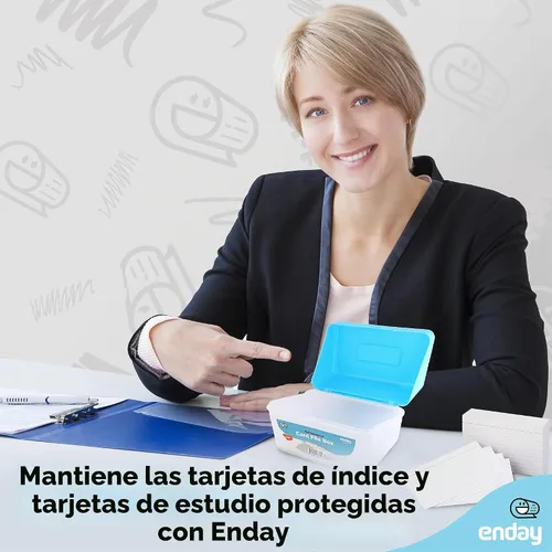 Vista 6 de Enday Caja de tarjeta de índice azul 3x5, organizador de tarjetas de índice, soporte para tarjetas flash, capacidad para 250 tarjetas.