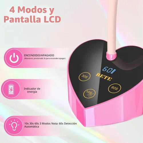 Vista 3 de BETE Mini lámpara de uñas UV, esmalte de uñas de gel de curación flash, lámpara de uñas LED UV plegable de 360° con sensor inteligente, USB portátil