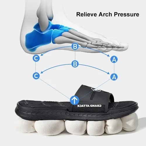 Vista 2 de Grand Attack Sandalias para hombre con cojín suave, sandalias atléticas de punta abierta planas antideslizantes para hombre, para playa, deportes
