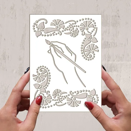 Vista 2 de Plantilla decorativa FLONZ de mano de artista (6 x 8 pulgadas) para pintura de pared, álbumes de recortes y decoración de pasteles