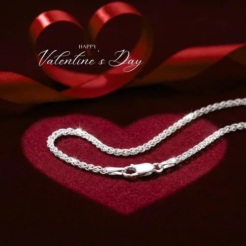 Vista 6 de DSS 925 Sterling Silver Italian Silver Spiga Wheat Necklace Chain for Women & Men, Luxury Chain with Upgraded Lobster Clasp, Hypoallergenic - Made