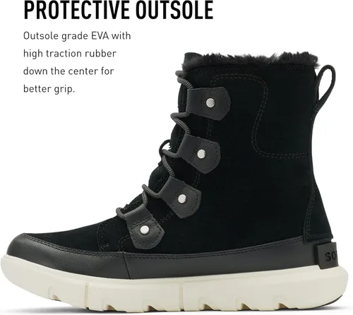 Vista 4 de SOREL Explorer II Joan - Botas de piel sintética para mujer, botas de ante impermeables, Black Fawn, 9