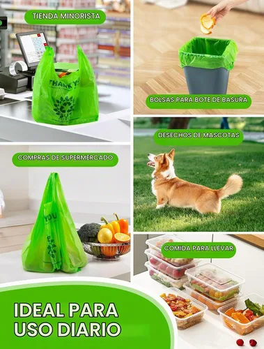 Vista 7 de [500 por caja] Bolsas reciclables compostables reutilizables biodegradables para camisetas Bolsas de compras de comestibles Bolsas de plástico