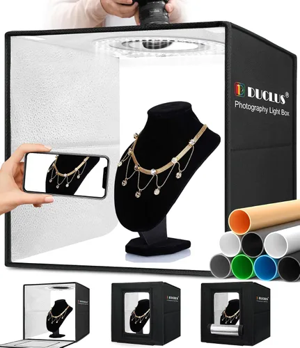 Vista 8 de DUCLUS Fotografía de caja de luz, caja portátil de cabina de estudio fotográfico, 10 "x 10" Mini tiendas de campaña de tiro profesional con 104