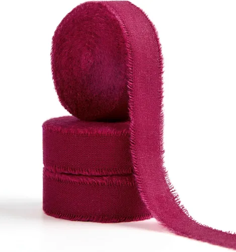 Vista 7 de Cinta de algodón de 5/8 pulgadas x 21 yardas, cinta de tela deshilachada hecha a mano verde oscuro para envoltura de regalos, invitaciones de boda
