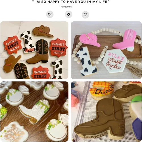 Vista 8 de LUBTOSMN Juego de 2 cortadores de galletas de vaquera, 2 piezas, botas de vaquera y sombrero, deslavador, cortadores de galletas, formas para baby