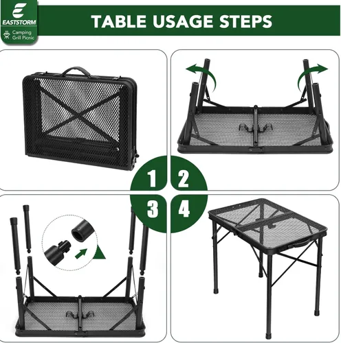 Vista 7 de E EASTSTORM - Mesa plegable de picnic para parrilla, mesa de camping al aire libre con bolsa de malla portátil, compacta y plegable para fácil