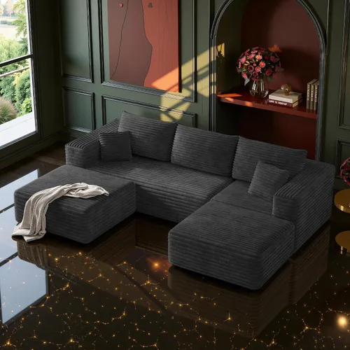 Vista 13 de MoonSpeak - Sofá seccional deshuesado de 133 pulgadas para sala de estar Sofá modular en forma de L, asiento profundo, pana suave, sin montaje