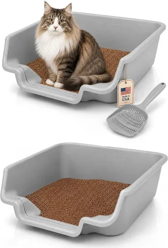 Vista 32 de KittyGoHere - Caja de arena para gatos mayores, sartén pequeña con cuchara jumbo de mango largo, caja de arena para gatos de entrada baja, ligera