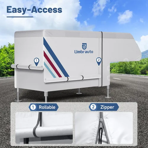 Vista 9 de Cubierta para camioneta camper para campers deslizables de 6–8 pies – Cubierta impermeable para RV Oxford 300D, con revestimiento plateado