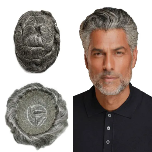 Vista 40 de Extensiones de pelo y tupés para hombre, sistema de cabello humano de poliéster completo para hombre, postizo de repuesto para hombre, protesis