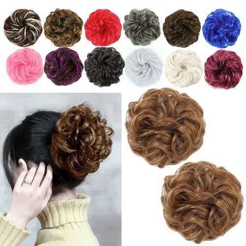Vista 11 de 2 extensiones de cabello desordenado para moño (12) Banda de goma ondulada y rizada elástica para coleta de caballo
