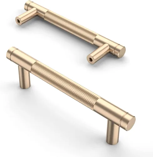 Vista 31 de Asidrama - Paquete de 10 tiradores para gabinete de 3 pulgadas (76mm) de color negro mate y bronce champán, manijas estriadas para gabinete