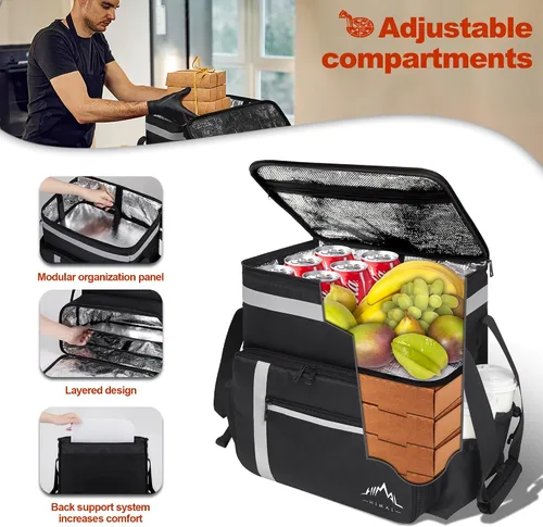 Vista 4 de Mochila de entrega de alimentos GoHimal, bolsas aisladas para entrega de alimentos para bicicleta de comida para llevar, bolsa grande de pizza