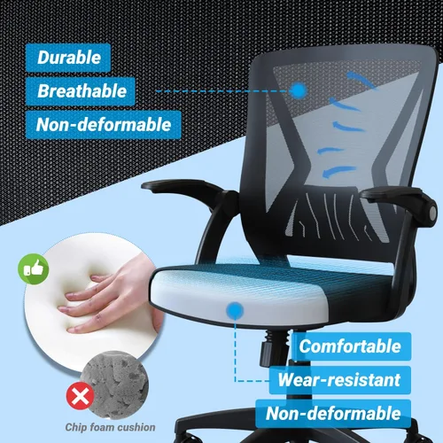 Vista 6 de Silla de escritorio ergonómica de malla giratoria para computadora con reposabrazos abatibles y soporte lumbar