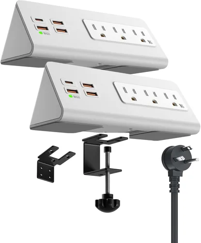 Vista 12 de Estación de Carga con Soporte de Abrazadera de Borde con Puertos USB-C, Protector contra Sobretensiones de Mesa, Enchufes de Alimentación