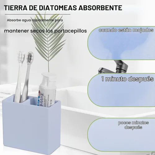 Vista 3 de Soporte para cepillo de dientes de diatomita, organizador de pasta de Azul