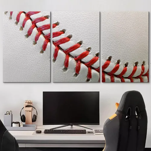 Vista 77 de wall26 Lienzo enmarcado para pared, juego de arte de primer plano, detalles de costuras de béisbol, atletas deportivos, fotografía, moderno