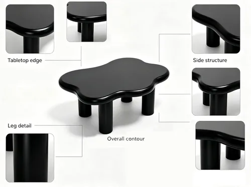 Vista 9 de WILLIAMSPACE Mesa de centro Cloud de 39.7 pulgadas con 4 patas redondas, moderna mesa central de madera, mesa de té irregular para sala de estar
