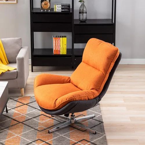 Vista 6 de DUOMAY Silla giratoria moderna de lino suave con base cromada, 34 pulgadas de ancho, silla mecedora para sala de estar, dormitorio, sala de lectura