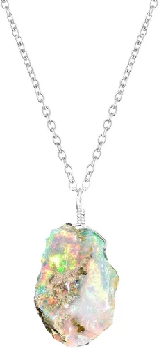 Vista 8 de Collar delicado de plata con piedra áspera de ópalo