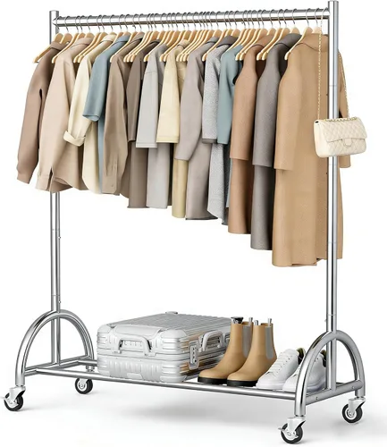 Vista 9 de MISSLO Perchero de ropa resistente con ruedas para colgar ropa, abrigos, ropa, vestidos, negro, 30 pulgadas de ancho