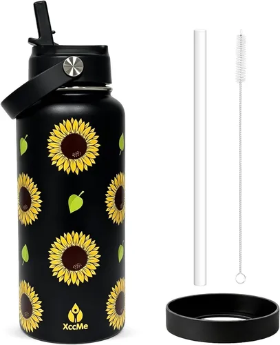 Vista 12 de Botella de agua aislada de 22 onzas, botellas de agua a prueba de fugas de acero inoxidable, taza térmica de viaje de boca ancha de doble pared