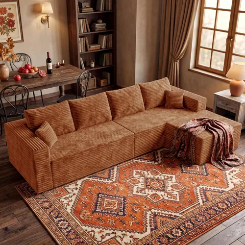 Vista 14 de Sofá modular en forma de L de 118 pulgadas, moderno sofá modular de pana de espuma viscoelástica de 4 plazas con otomana, asiento profundo tapizado