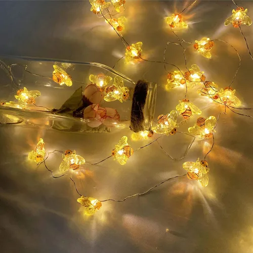 Vista 4 de 40 luces LED de abeja, impermeable, funciona con pilas, 8 modos con control remoto para bodas, fiestas, festivales, interiores, exteriores (abeja)