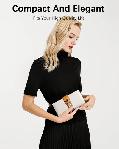Vista 4 de BOSTANTEN Carteras de cuero para mujer, bloqueo RFID, gran capacidad, triple tarjetero, embrague para teléfono
